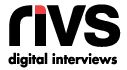 Logo with the words RIVS in bold large text and digital interviews in bold smaller text directly below. All letters are black except for the dot of the I, which is red.