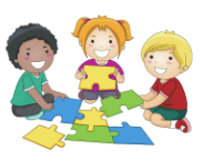 Drawing of kids playing with puzzles