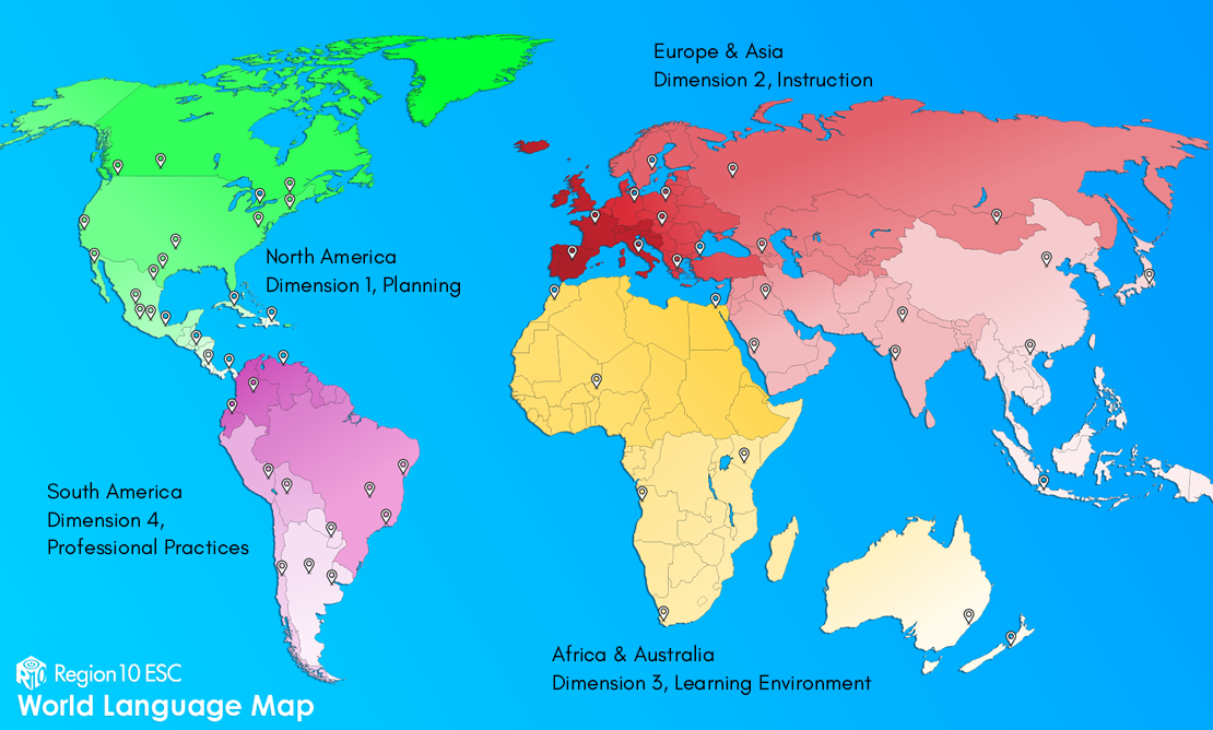 World Map with various course links on the location pointers