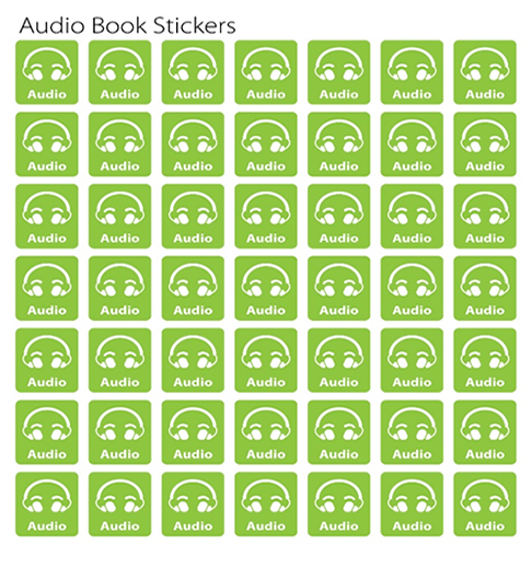 Rows of green stickers that show headphones with the word 'Audio' underneath